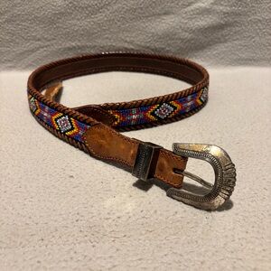 Vintage 1991 Beaded Native American Southwestern Leather Belt size 36